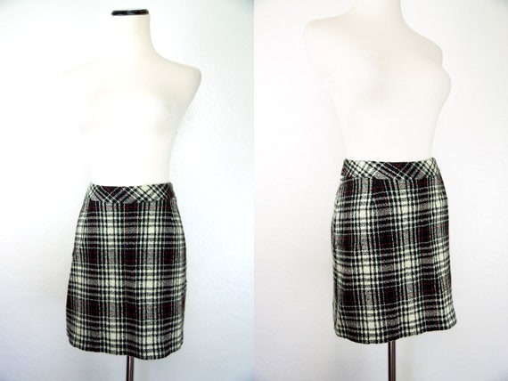 BCBG Plaid Mini Skirt 1990s Black White Small Wool Blend 90s - Etsy