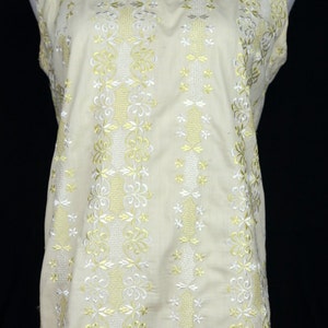 1960s Yellow Eyelet Embroidered Shift Dress Sleeveless Small Medium Mod image 2