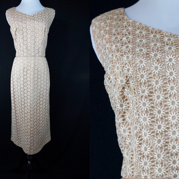 1960s Daisy Chain Wiggle Dress SZ Large Elinor Gay Spring Sun Dress