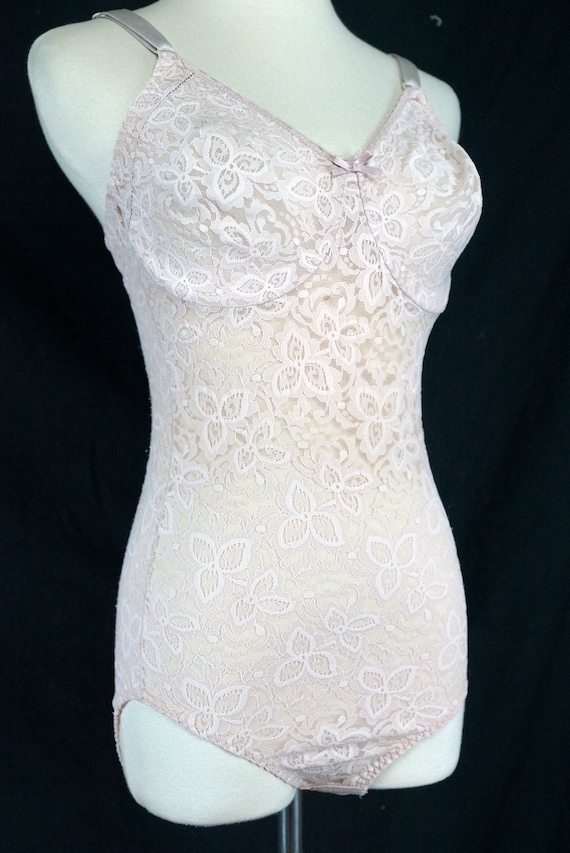 Stretch Lace Bodysuit Girdle Beige Bra Underwear … - image 3