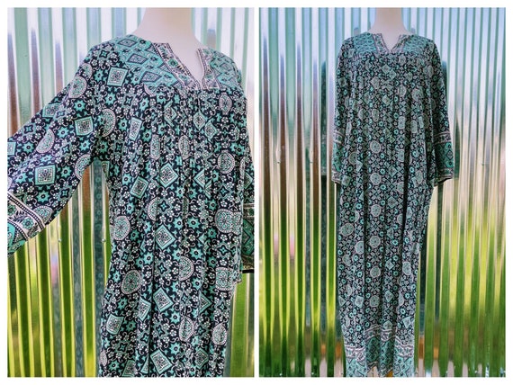 Ramona Rull 1970s Caftan Muumuu Lounge Turquoise … - image 1