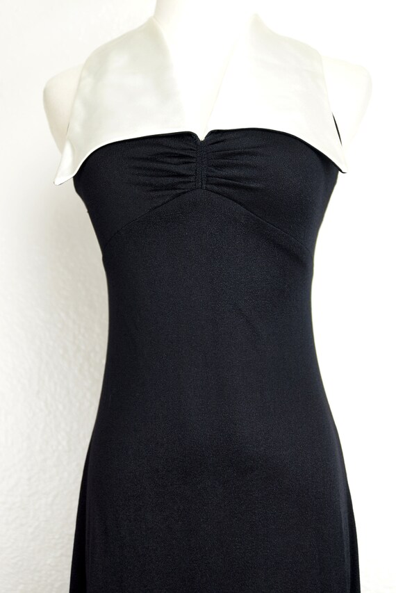 Black Maxi Dress Disco Collar White Satin Small 1… - image 3