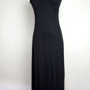 Black Maxi Dress Disco Collar White Satin Small 1970s Sleeveless Fitted Floor Length 70s image 2