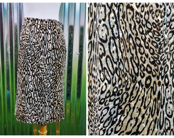 1980s Leopard Print Pencil Skirt Velvet Small Stanley Sherman High Waisted Op Art