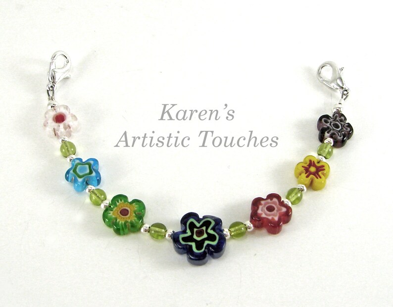 Multi Color Millefiori Flower Glass Beaded Medical Alert Bracelet