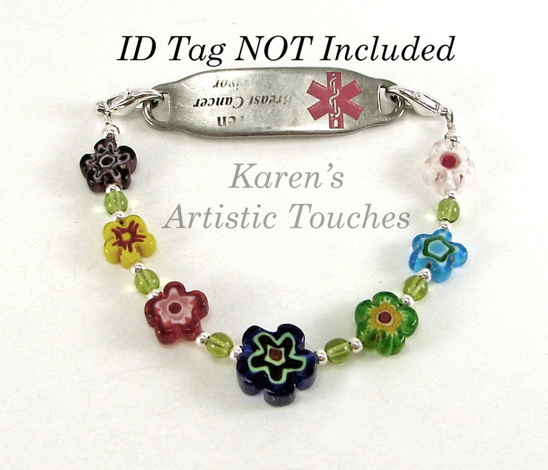 Multi Color Millefiori Flower Glass Beaded Medical Alert Bracelet