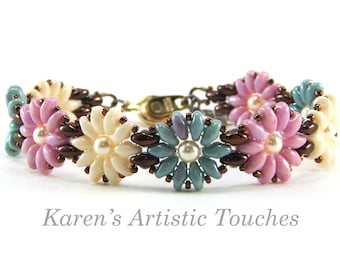 Daisy Chain Beaded Weaving Bracelet, Multiple Colors Flower Bracelet, Multicolor Jewelry, Anniversary Gift