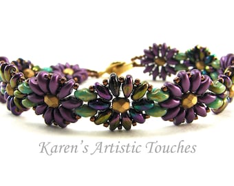 Purple Metallic Flower Beaded Weaving Bracelet, Daisy Chain Bracelet, Statement Jewelry