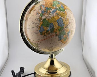 Vintage World Globe 3-Way Touch Lamp 12" Illuminated Gold Base Taiwan Works