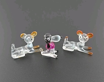 Vtg MCM Clear Acrylic Animal Figurine Lot: 2 Deer Fawn 1 Dog Poodle Hong Kong