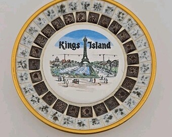 Vtg 1975 Kings Island Souvenir Plate Mosaic Tile Eiffel Tower Spin Japan Dish