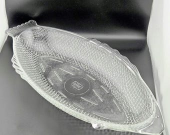 Glasbake Fish Platter 4141 Vintage Clear Pressed Glass 18" Serving Dish Tray