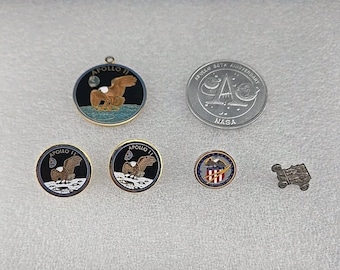 Vtg NASA Apollo 11 & 16 Space Pin Lot 30th Anniv Saturn V Medallion Rover