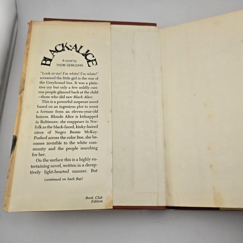 Black Alice Thom Demijohn 1968 Doubleday 1st Ed Book Club Edition Dust Jacket Bild 2