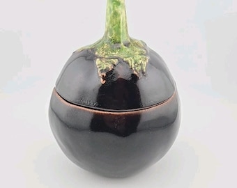 Vintage Signed Eggplant Ceramic Lidded Jar USA Studio Pottery Kitchen Decor