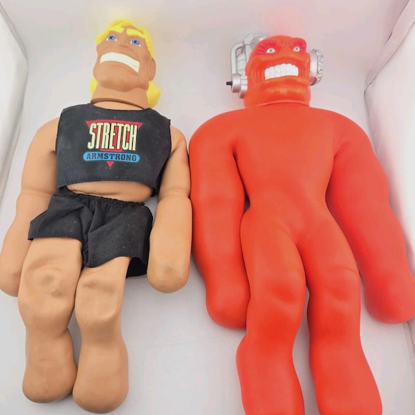 Vintage 1992 Stretch Armstrong & 1994 Vac-Man Figure Lot Cap Toys Set Stretchy