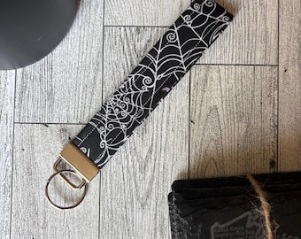 Spider Web Wristlet Keychain: Halloween Key Fob - Cotton Accessory