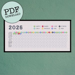 Aggiornato per il 2026! Schema punto croce Honeycomb Mood Tracker (download digitale)