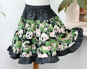 Pandas! Girls Twirly Skirt, Tiered Twirl Skirt Panda Outfit, Spring Girl Clothes Size 2 3 4 5 6 7 8 10 12 14 Cotton Kid Clothes Pre-teen