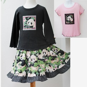 Panda Girl Clothes, Panda Twirl Skirt & Matching Top Set, Spring Outfit, Cotton Handmade Kid Clothes 2 3 4 5 6 7 8 10 12 14 Pre-teen Gift image 1