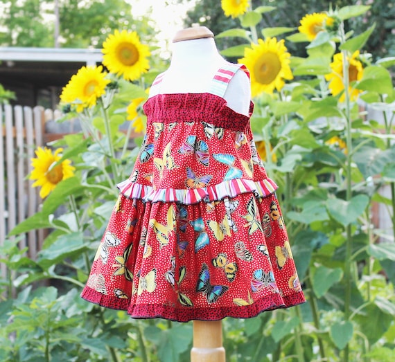 Sparkly Butterfly Red Cotton Sundress, Birthday Outfit, Little Girl Dress  Size 2T 3T 4T 5 6 7 8 10 12 14 16 Summer Girl Clothes Made in USA 