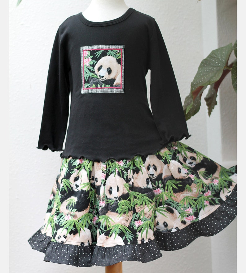 Panda Girl Clothes, Panda Twirl Skirt & Matching Top Set, Spring Outfit, Cotton Handmade Kid Clothes 2 3 4 5 6 7 8 10 12 14 Pre-teen Gift image 3