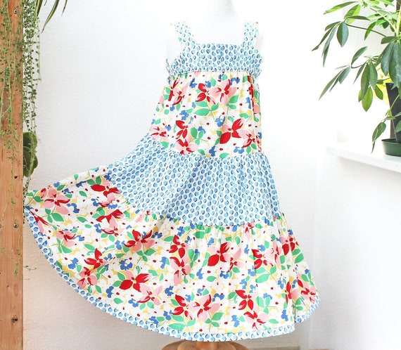 Retro Floral Handmade Dress for Girls, Summer-fall Dress, Unique