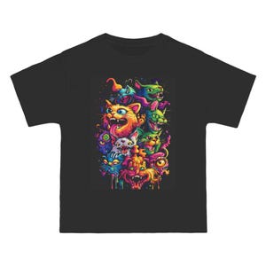 Neon Nightmare Cats Tshirt Design JPG , Dark Background – Vibrant Psychedelic Design for Posters, Sublimation, DIY Crafts, Digital Art
