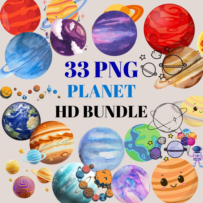 33 PNG Planet Clipart Bundle - High-quality Space Illustrations for DIY ...