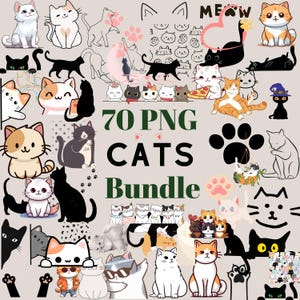 70 PNG Cat Clipart Bundle – High-Quality Digital Cat Illustrations for T-Shirts, Stickers, Posters, and More digital art, wall art