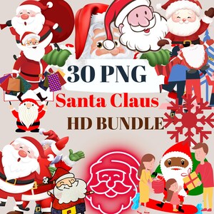 30 PNG Santa Claus Bundle | High-Quality Holiday Clipart for Cards, T-Shirts, Stickers | Festive Digital Download for DIY Projects