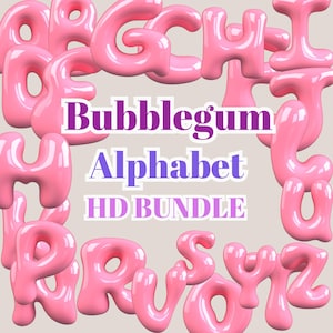 Bubblegum Alphabet PNG Bundle – A-Z 3D Pink Letters for Scrapbooking, DIY Crafts, Sublimation, Digital Art, Party Decor, and Custom Designs