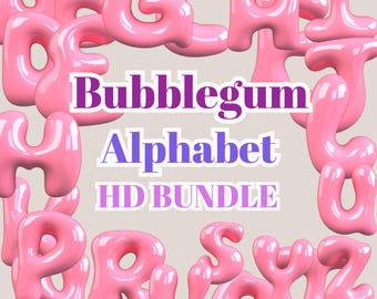 Bubblegum-alfabet PNG-bundel – AZ 3D roze letters voor scrapbooking, knutselen, sublimatie, digitale kunst, feestdecor en aangepaste ontwerpen