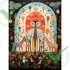 Boho Safari Animal Art PNG – Vibrant Artistic Painting for Wall Art, DIY Crafts, Sublimation, T-Shirts, Posters, and Creative Projects