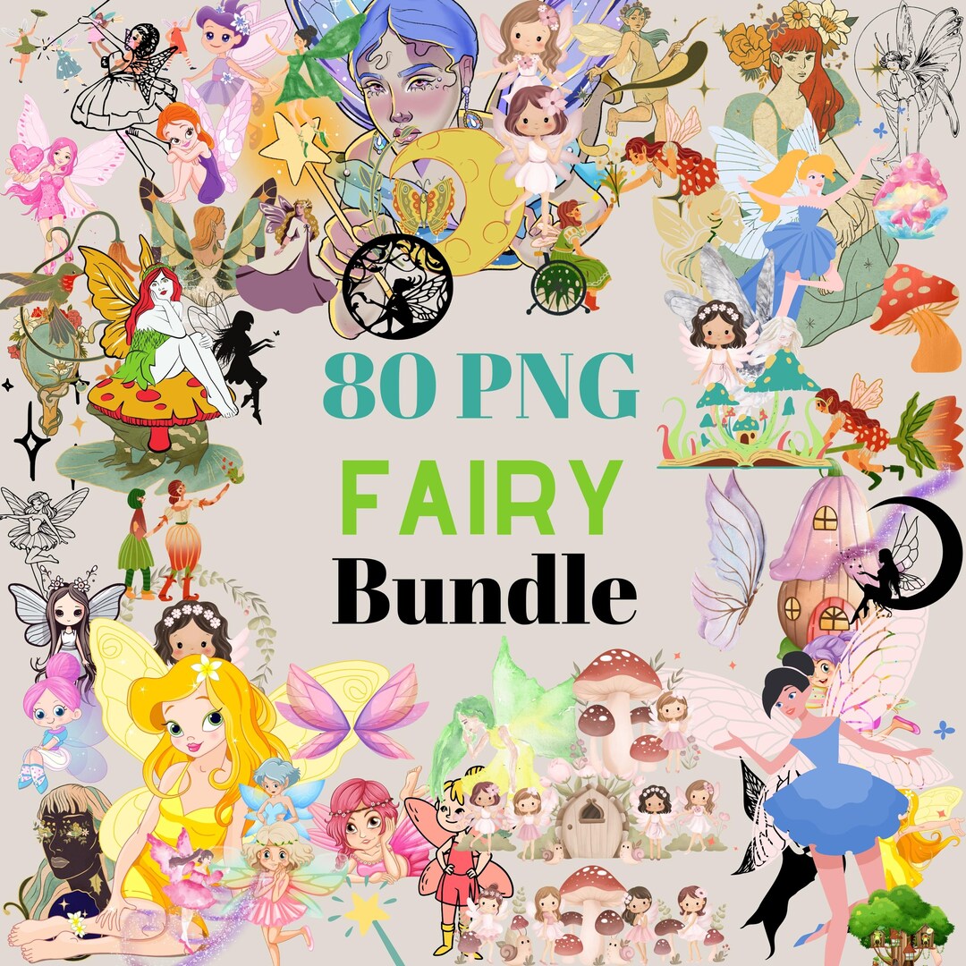 80 PNG Fairy Clipart Bundle Magical Whimsical Fairy Designs for ...