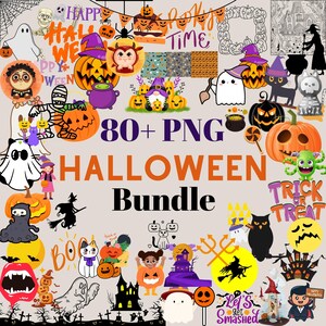 80+ PNG Halloween Bundle Spooky Clipart for T-Shirts, Stickers, Invitations DIY Projects Pumpkins, Ghosts, Witches, Trick or Treat Graphics