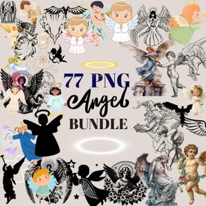 77 PNG Angel Clipart Bundle | Celestial Art for Sublimation, DIY Crafts, Invitations, Stickers & Home Decor | Angelic Elements illustration