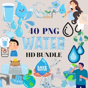 40 PNG Wasserschutz Bundle HD Qualität Wasser-Themed Clipart für Eco-Projekte, Wasserspar-Kampagnen, Umwelt-Bildungsgrafiken