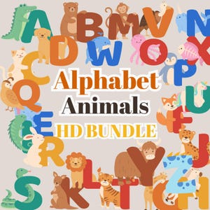 Animal Alphabet PNG – Cute A-Z Animal Letters for Scrapbooking, T-Shirts, DIY Crafts, Sublimation, Kids' Projects, and Digital Designs