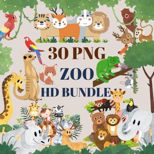 30 PNG Zoo HD Bundle – High-Quality Animal Illustrations for Printables, Crafting, Wall Art, and DIY Projects – Transparent Backgrounds