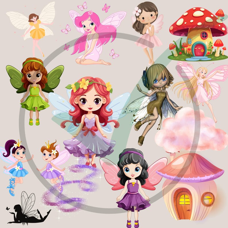 80 PNG Fairy Clipart Bundle Magical Whimsical Fairy Designs for ...