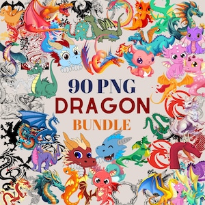 90 PNG Dragons Bundle – High-Quality Digital Dragon Clipart for T-Shirts, Tattoos & More  instant download, chinese culture dragon clipart
