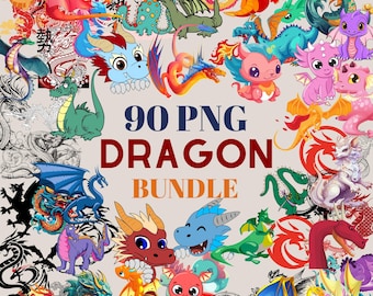 90 PNG Dragons Bundle – High-Quality Digital Dragon Clipart for T-Shirts, Tattoos & More  instant download, chinese culture dragon clipart