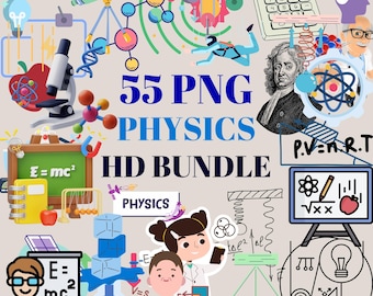 55 natuurkunde png-clipartbundel - hoogwaardige wetenschappelijke illustraties voor doe-het-zelfprojecten, onderwijs en ontwerpen stickers middelbare school collagekunst