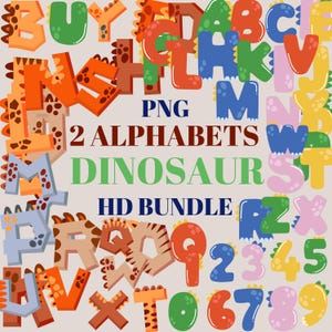 2 Alphabets Dinosaur PNG Bundle - HD Quality Dino-Themed Letters Numbers Clipart for Kids' Crafts, DIY Projects & Educational Designs