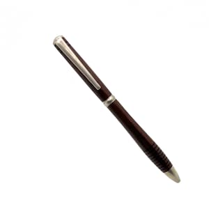 May include: A brown wooden pen with a silver clip and a silver tip.