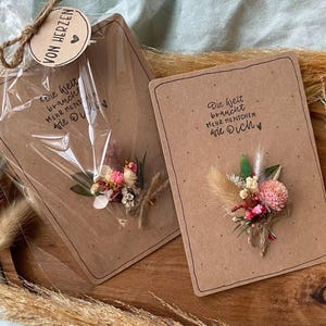 Versch. Muttertagskarte mit kleinem Trockenblumenstrauß l mit oder ohne Geschenktüte l Mama l Lieblingsmensch I Hab dich lieb
