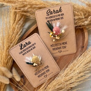 Karte Patentante mit Mini-Trockenblumenstrauß I Frage Patentante Trockenblumen I personalisierbar I Karte Patentante Trockenblumen