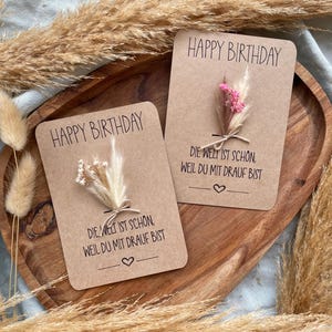 Geburtstagskarte mit Mini-Trockenblumenstrauß I Happy Birthday I personalisierbar I Trockenblumen I Trockenblumenstrauß I Geburtstagskarte