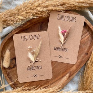 Einladungskarte mit Mini-Trockenblumenstrauß I individuell I personalisierbar I Trockenblumen I Trockenblumenstrauß I Einladung I Karte